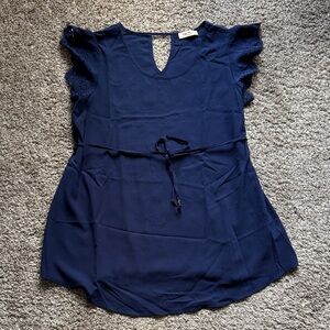 MATERNITY Chic Navy Blouse with Flutter Sleeves